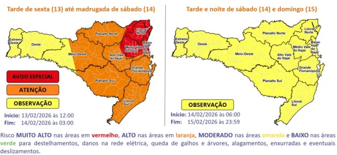 Defesa Civil alerta para chuva intensa e temporais em Timbó, neste fim de semana