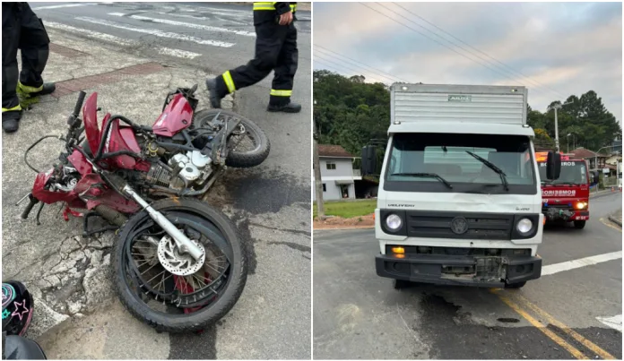 Motociclista fica em estado gravíssimo após colisão com caminhão em Pomerode