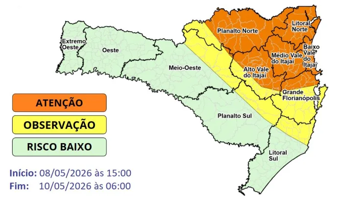 Timbó entra em estado de atenção para temporais e chuva persistente, neste fim de semana